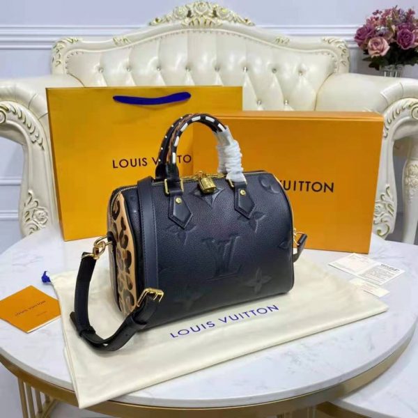 Louis Vuitton LV Women Speedy Bandoulière 25 Handbag Black Embossed Supple Grained Cowhide (14)