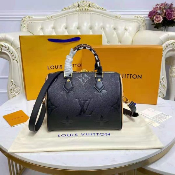 Louis Vuitton LV Women Speedy Bandoulière 25 Handbag Black Embossed Supple Grained Cowhide (15)