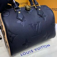 Louis Vuitton LV Women Speedy Bandoulière 25 Handbag Black Embossed Supple Grained Cowhide