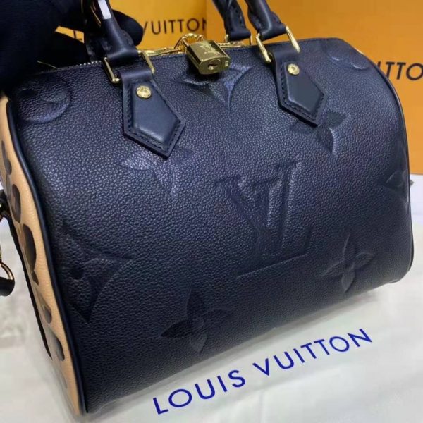 Louis Vuitton LV Women Speedy Bandoulière 25 Handbag Black Embossed Supple Grained Cowhide (17)