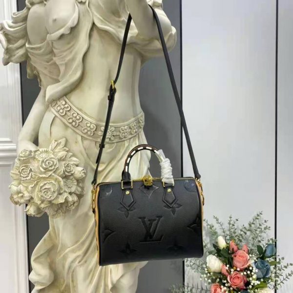 Louis Vuitton LV Women Speedy Bandoulière 25 Handbag Black Embossed Supple Grained Cowhide (3)