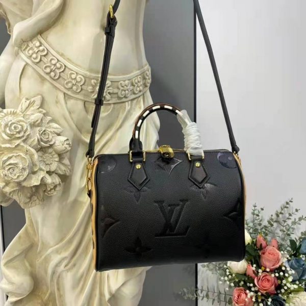 Louis Vuitton LV Women Speedy Bandoulière 25 Handbag Black Embossed Supple Grained Cowhide (4)