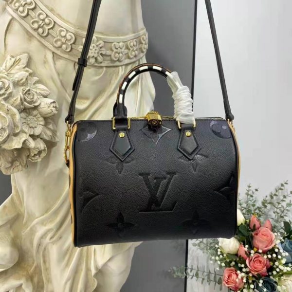 Louis Vuitton LV Women Speedy Bandoulière 25 Handbag Black Embossed Supple Grained Cowhide (5)