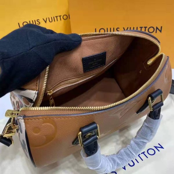 Louis Vuitton LV Women Speedy Bandoulière 25 Handbag Caramel Embossed Supple Grained Cowhide (12)