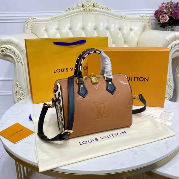 Louis Vuitton LV Women Speedy Bandoulière 25 Handbag Caramel Embossed Supple Grained Cowhide (14)