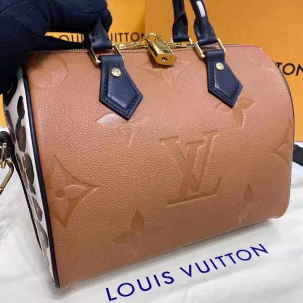 Louis Vuitton LV Women Speedy Bandoulière 25 Handbag Caramel Embossed Supple Grained Cowhide (17)