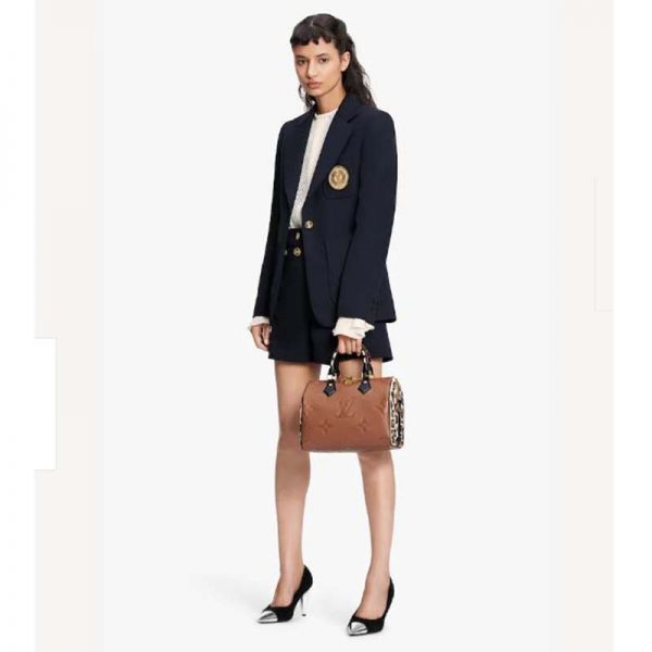 Louis Vuitton LV Women Speedy Bandoulière 25 Handbag Caramel Embossed Supple Grained Cowhide (21)