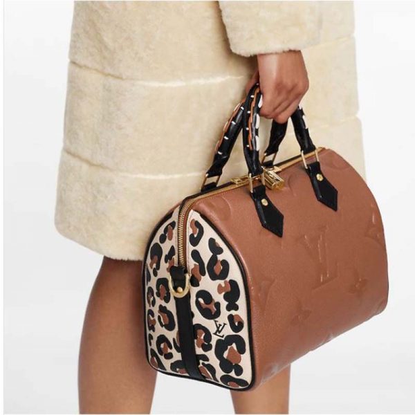 Louis Vuitton LV Women Speedy Bandoulière 25 Handbag Caramel Embossed Supple Grained Cowhide (22)