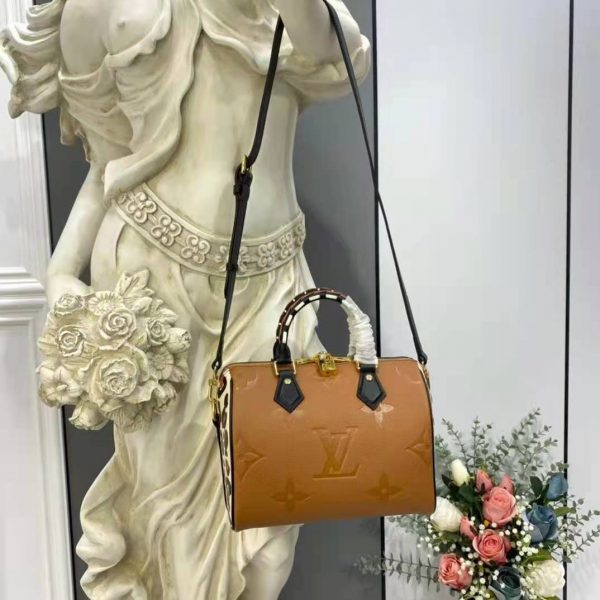 Louis Vuitton LV Women Speedy Bandoulière 25 Handbag Caramel Embossed Supple Grained Cowhide (3)