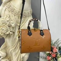 Louis Vuitton LV Women Speedy Bandoulière 25 Handbag Caramel Embossed Supple Grained Cowhide