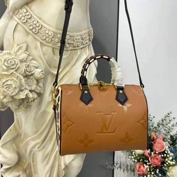 Louis Vuitton LV Women Speedy Bandoulière 25 Handbag Caramel Embossed Supple Grained Cowhide (4)