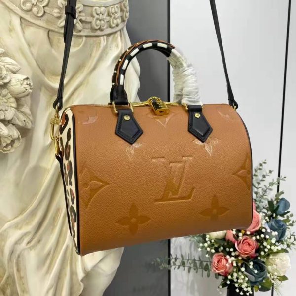 Louis Vuitton LV Women Speedy Bandoulière 25 Handbag Caramel Embossed Supple Grained Cowhide (5)