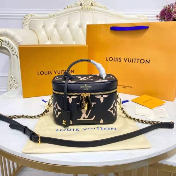 Louis Vuitton LV Women Vanity PM Handbag Black Beige Embossed Grained Cowhide Leather (1)
