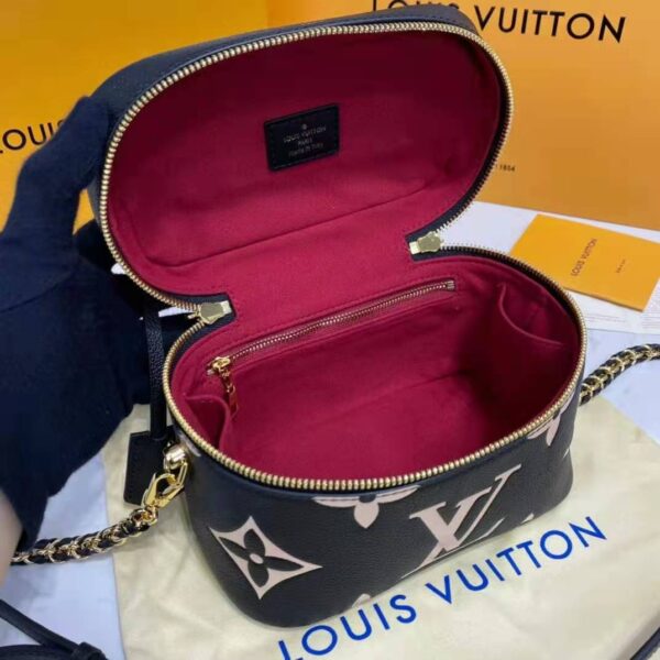 Louis Vuitton LV Women Vanity PM Handbag Black Beige Embossed Grained Cowhide Leather (13)
