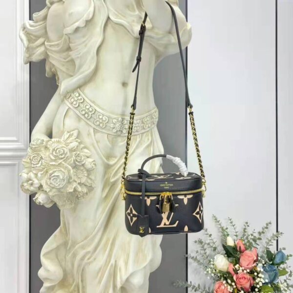 Louis Vuitton LV Women Vanity PM Handbag Black Beige Embossed Grained Cowhide Leather (15)