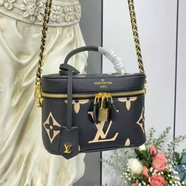 Louis Vuitton LV Women Vanity PM Handbag Black Beige Embossed Grained Cowhide Leather (16)