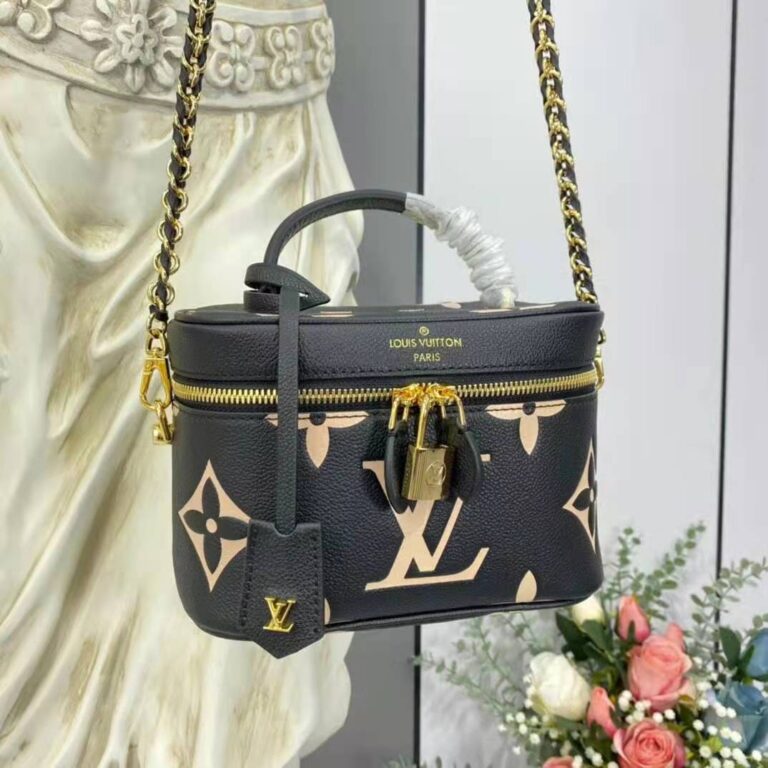 Louis Vuitton LV Women Vanity PM Handbag Black Beige Embossed Grained ...