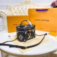 Louis Vuitton LV Women Vanity PM Handbag Black Beige Embossed Grained Cowhide Leather