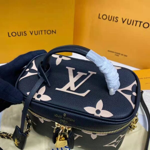 Louis Vuitton LV Women Vanity PM Handbag Black Beige Embossed Grained Cowhide Leather (21)