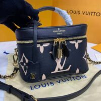 Louis Vuitton LV Women Vanity PM Handbag Black Beige Embossed Grained Cowhide Leather