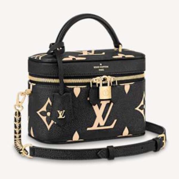 Louis Vuitton LV Women Vanity PM Handbag Black Beige Embossed Grained Cowhide Leather