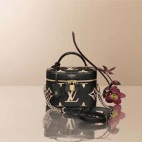 Louis Vuitton LV Women Vanity PM Handbag Black Beige Embossed Grained Cowhide Leather