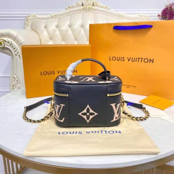 Louis Vuitton LV Women Vanity PM Handbag Black Beige Embossed Grained Cowhide Leather (9)
