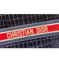 Dior Women Dior Book Tote Blue Crocodile Effect Embroidered Velvet