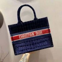 Dior Women Dior Book Tote Blue Crocodile Effect Embroidered Velvet