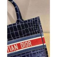 Dior Women Dior Book Tote Blue Crocodile Effect Embroidered Velvet