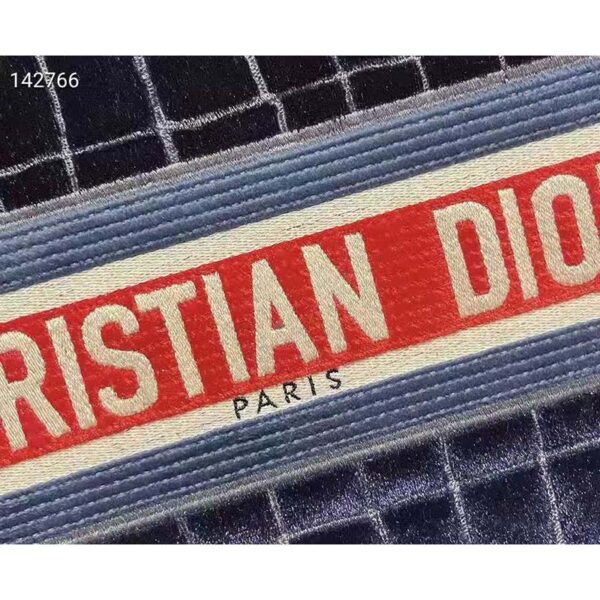 Dior Women Dior Book Tote Blue Crocodile Effect Embroidered Velvet (9)
