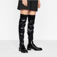 Dior Women Shoes D-Doll Thigh Boot Black Crinkled and Stretch Patent Calfskin