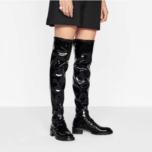 Dior Women Shoes D-Doll Thigh Boot Black Crinkled and Stretch Patent Calfskin (8)