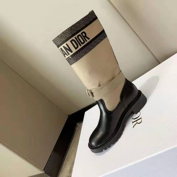 Dior Women Shoes D-Major Boot Taupe Black Technical Fabric Black Calfskin (4)