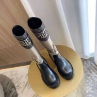 Dior Women Shoes D-Major Boot Taupe Black Technical Fabric Black Calfskin