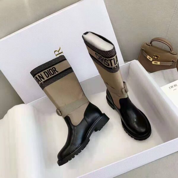 Dior Women Shoes D-Major Boot Taupe Black Technical Fabric Black Calfskin (7)