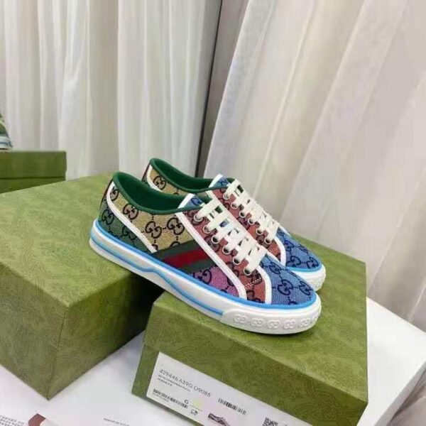 Gucci GG Unisex Gucci Tennis 1977 GG Multicolor Sneaker Green and Blue GG Canvas (6)