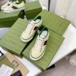 Gucci GG Unisex Gucci Tennis 1977 Sneaker Butter Cotton Green and Red Web - Imagen 9