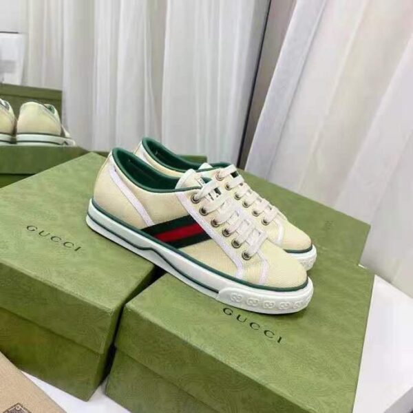 Gucci GG Unisex Gucci Tennis 1977 Sneaker Butter cotton Green and Red Web (5)