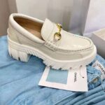 Gucci GG Women Lug Sole Horsebit Loafer White Shiny Leather 3 cm Heel - Image 2