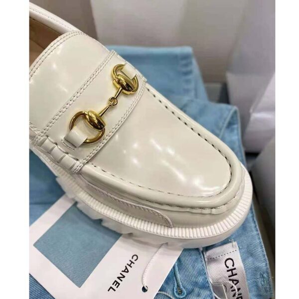 Gucci GG Women Lug sole Horsebit loafer White shiny leather 3 cm Heel (8)