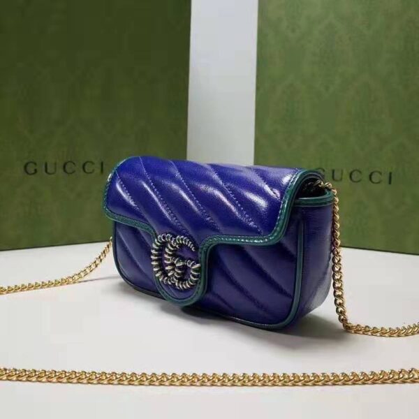 Gucci Unisex GG Marmont Super Mini Bag Blue Diagonal Matelassé Leather (1)