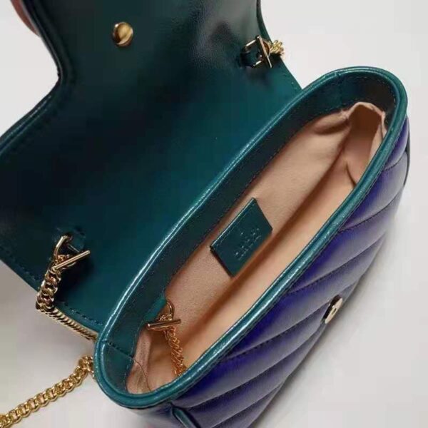 Gucci Unisex GG Marmont Super Mini Bag Blue Diagonal Matelassé Leather (10)