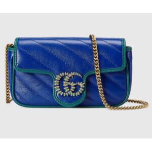 Gucci Unisex GG Marmont Super Mini Bag Blue Diagonal Matelassé Leather