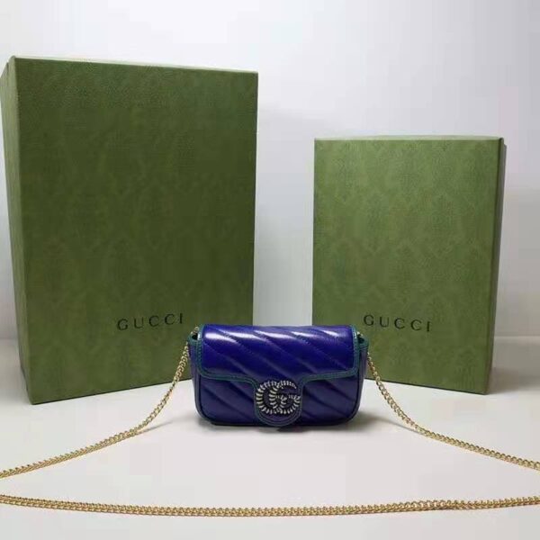 Gucci Unisex GG Marmont Super Mini Bag Blue Diagonal Matelassé Leather (12)