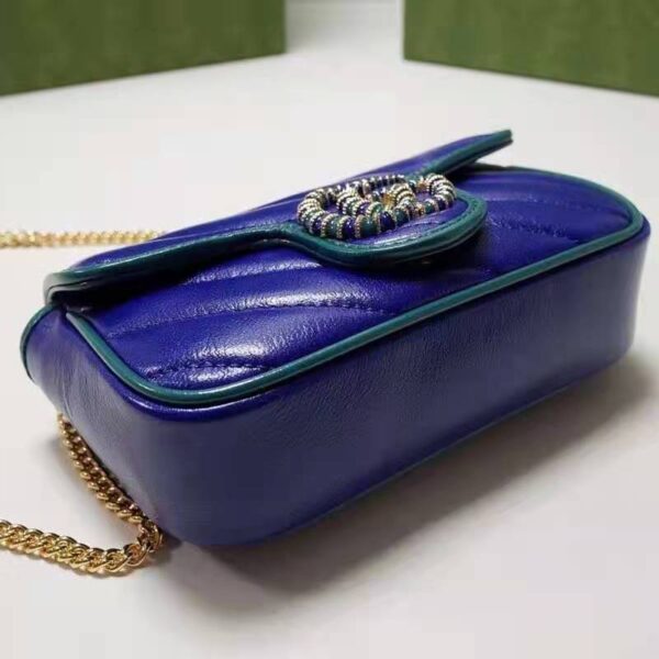 Gucci Unisex GG Marmont Super Mini Bag Blue Diagonal Matelassé Leather (2)