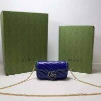 Gucci Unisex GG Marmont Super Mini Bag Blue Diagonal Matelassé Leather