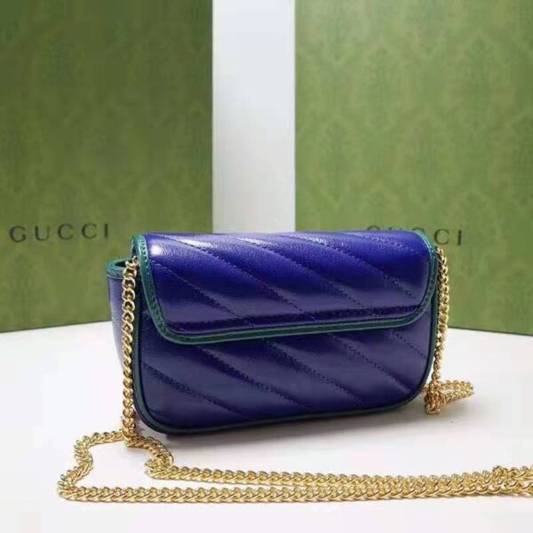 Gucci Unisex GG Marmont Super Mini Bag Blue Diagonal Matelassé Leather (4)