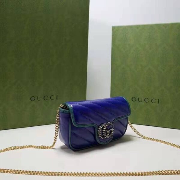 Gucci Unisex GG Marmont Super Mini Bag Blue Diagonal Matelassé Leather (5)