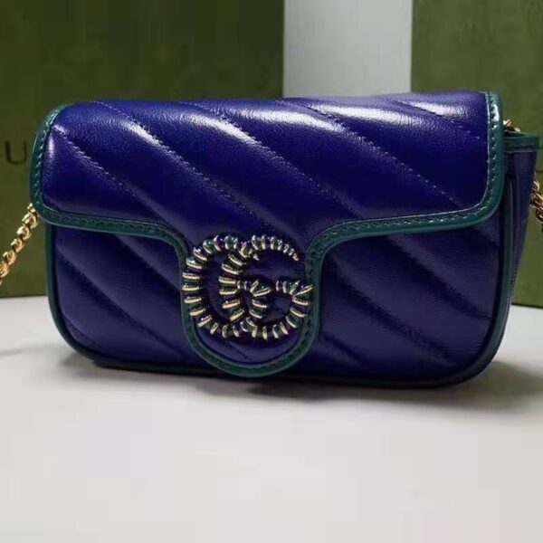 Gucci Unisex GG Marmont Super Mini Bag Blue Diagonal Matelassé Leather (6)